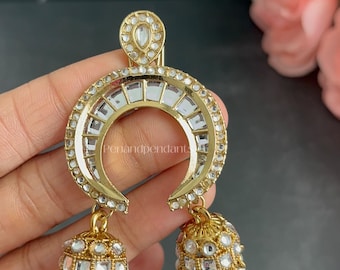 Indian Pearl Hair Clip Kundan Chandbali Jhumka Hair Pin Crescent Braid Hook Accessory Chotia Hair Ornament South Indian Bridal Hair Jewelry
