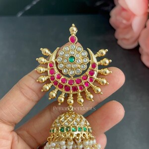 Indian Hair Pin Ruby Kundan Chandbali Jhumka Braid Hook Clip Pearl Chotia Hair Accessory South Indian Bridal Hair Ornament Hair Brooch