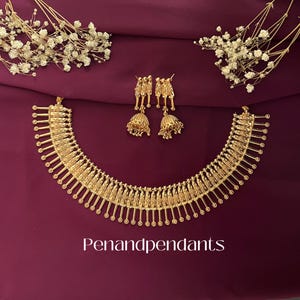 Tempel Schmuck / Premium Qualität Kerala Mullai Mottu Halskette / Gold Choker Halskette / indische Goldkette / indischer Choker / südindischer Schmuck