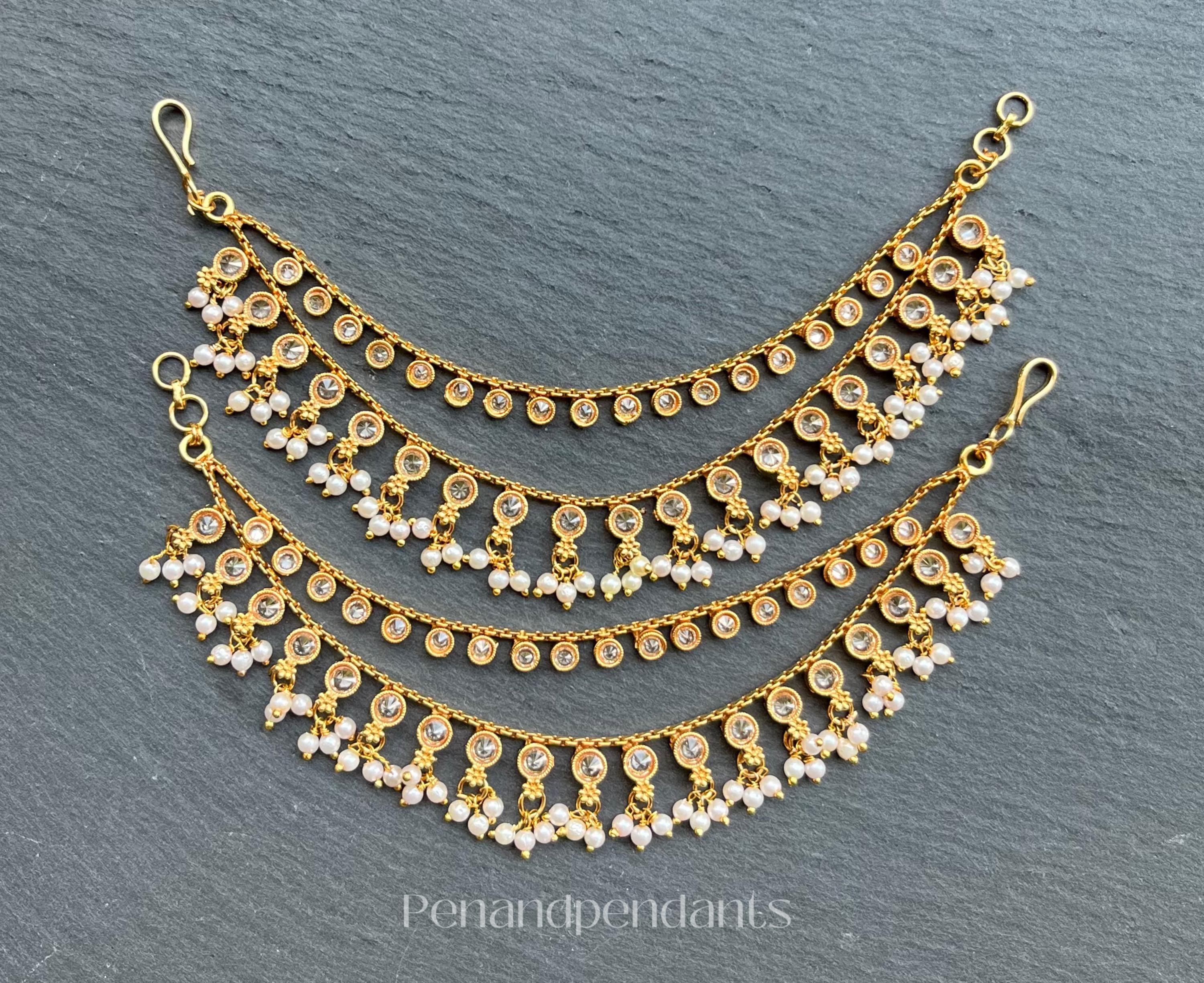 Ear chain/earchain/Gold Kaan Chain/Sahare/Bahubali Earrings/Kaan Saharas/Ear Support Chain/Indian Jewelry/Jhumka chain/champaswaralu