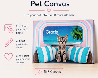 Custom Love Island Pet Portrait Canvas | Personalized Pet Canvas Print | Funny Cat & Dog Gift | Custom Pet Photo Gift | 5x7 Desk Decor