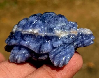 Sodalite Turtle Carving: Blue Gemstone Healing Crystal Figurine