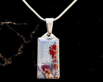 Emerald Cut Moss Agate Pendant: Natural Bonsai Gemstone Jewelry