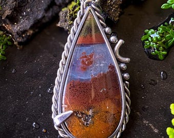 Handmade Moss Agate Pendant Necklace: Sterling Silver Boho Jewelry