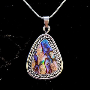 Real Natural Abalone Shell Freeform Pendant Rainbow Iridescent Peacock Blue Green Pink Purple Colors