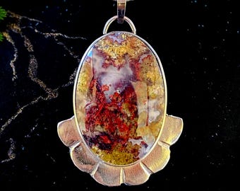 Moss Agate Pendant: Stainless Steel Fantasy Jewelry