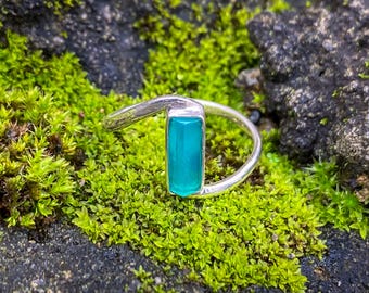 Chrysocolla Gem Silica Ring: Rare Square Sterling Silver Ring, Size 8