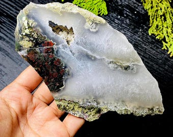 Large Moss Agate Druzy Slab – Scenic Landscape Stone – Crystal Pocket – Natural Statement Specimen