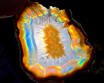 Iris Agate Slice | Rainbow Agate Slab | Natural Translucent Druzy Agate Collector Stone