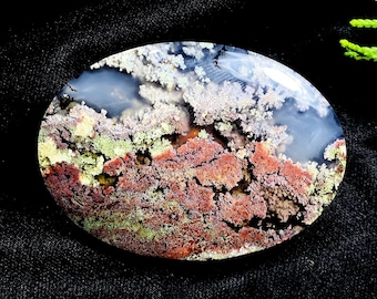 Cabochão de Ágata Musgosa | Gema de Ágata Natural com Paisagem | Pedra Oval de Ágata Musgosa para Jardim | Cristal de Ágata Pluma | Cabochão para Joias de Colecionador