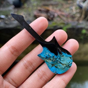 Blue dyed Guitar Carvings In Palm Root, Crystal Electric Guitar, Gift For Him, Musician Gift, Natural Gemstone From Indonesia