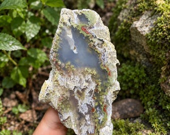 Natural Moss Agate Stone Slab 70x40mm, Green Moss Agate Cabochon, Scenic Dendritic Agate Specimen, Jewelry Making Stone