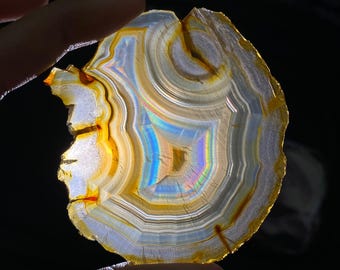 Natural Iris Agate Slice – Rainbow Diffraction Agate Slab for Jewelry & Collectors