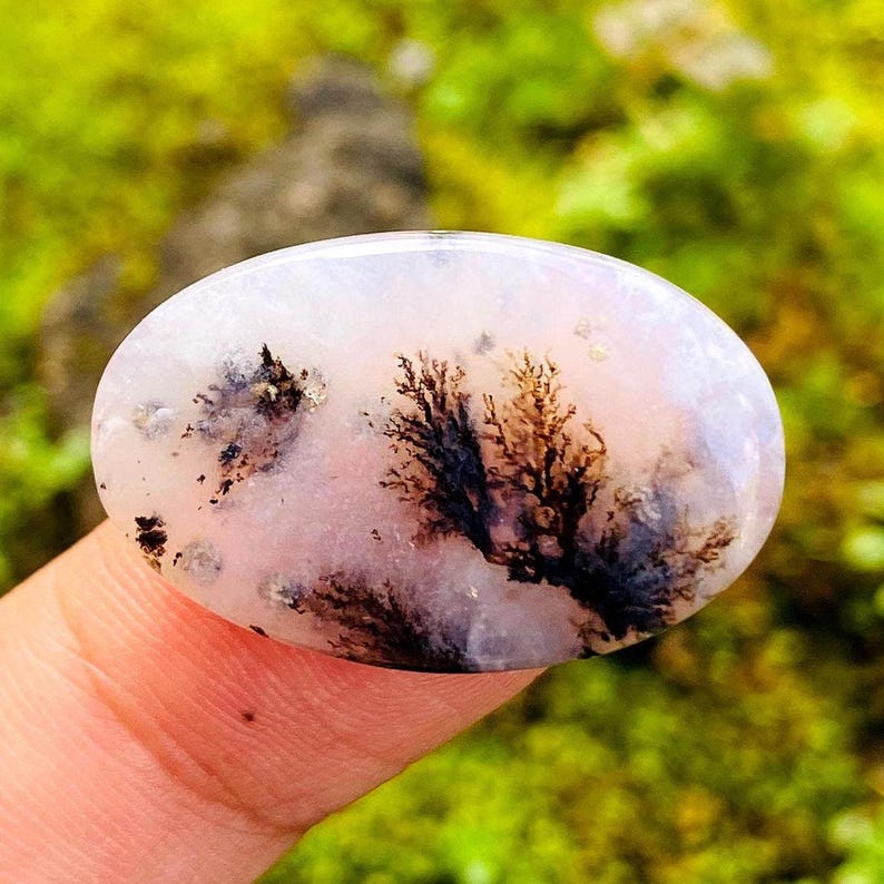 Dendritic Agate Oval Cabochon 23x15mm | Natural Scenic Agate Gemstone | Tree Moss Pattern Loose Jewelry Stone