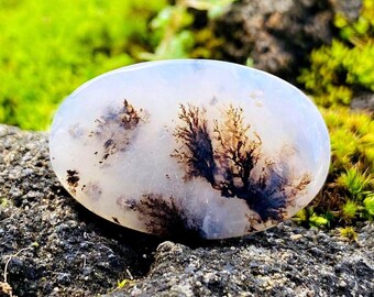 Dendritic Agate Oval Cabochon | Natural Scenic Agate Gemstone | Tree Moss Pattern Loose Jewelry Stone