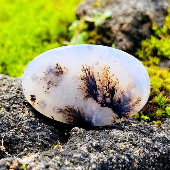 Dendritic Agate Oval Cabochon | Natural Scenic Agate Gemstone | Tree Moss Pattern Loose Jewelry Stone