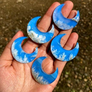 Plume Agate Crescent Moon Bundle (5 Pieces) | Blue Sky Cloud Agate Doublets | Matching Jewelry Cabochon Set