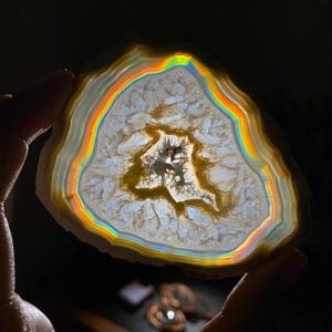 Iris Agate Slice – Natural Rainbow Light Stone