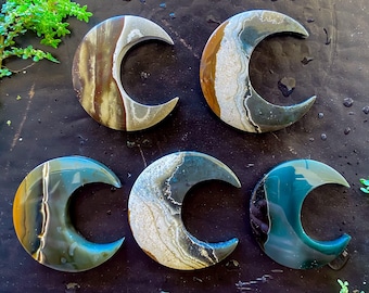 Polychrome Jasper Cabochons: Crescent Moon Gemstones, DIY Jewelry Making, Set of 5