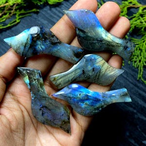 Cabujón de labradorita natural con forma de pájaro tallado – Brillante fuego azul – Piedra preciosa tallada a mano – Elija su pieza – Fabricación de joyas