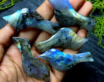 Natural Labradorite Bird Carving Cabochon – Flashy Blue Fire – Hand Carved Gemstone – Choose Piece – Jewelry Making