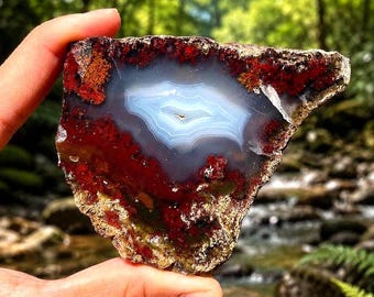 Natural Moss Agate Slice Druzy Agate Crystal, Display Stone Red Moss Pattern Polished Agate, Specimen Home Decor Gift