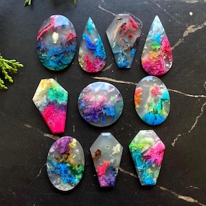 10 pieces Plume Agate rainbow dyed - Stunning Plume Agate Cabochon with Druzy - Natural Plume Agate Druzy