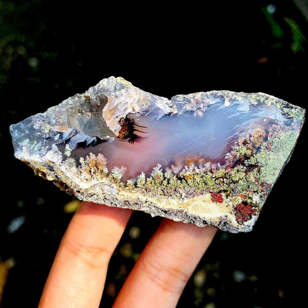 Druzy Moss Agate Slab | Scenic Dendritic Agate Slice | Natural