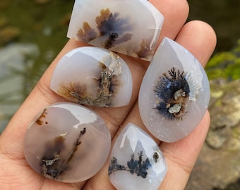 Shazar Dendritic Agate Cabochon: Scenic Landscape Gemstone