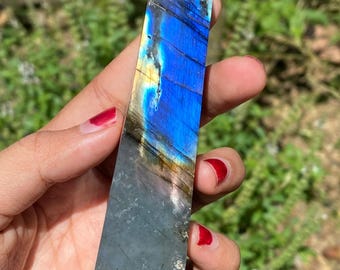 Natural Blue Flash Labradorite Crystal Tower Obelisk, Polished Gemstone Wand, Home Decor
