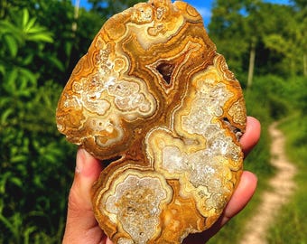 Rebanada de ágata de encaje natural, losa de ágata drusa, espécimen de cristal de ágata bandeada, piedra de coleccionista, exhibición de minerales, cristal curativo