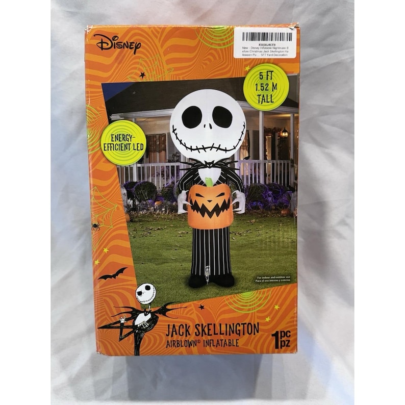 Inflable de Jack Skel de Pesadilla antes de Navidad de Disney, 1.5 m, con luces, para Halloween. imagen 1