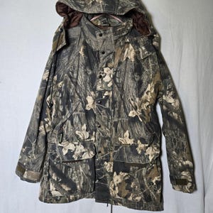 Vintage Remington Hunting Jacket Mens M Mossy Oak Break Up Camo Zip Hooded Shell Bild 3