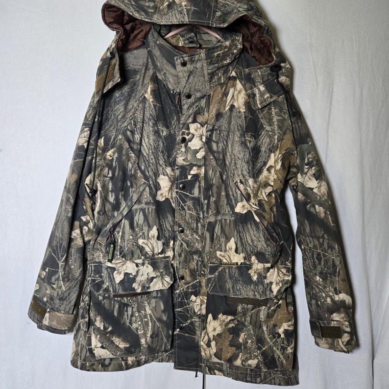 Vintage Remington Hunting Jacket Mens M Mossy Oak Break Up Camo Zip Hooded Shell Bild 3