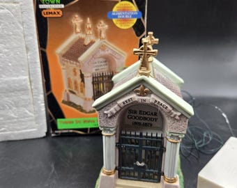 Vtg Lemax Spooky Town Halloween Tomb of Sir Edgar Goodbody Green Light Orig. Box