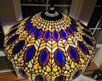 VTG RARE Meyda Tiffany Jeweled Floor Lamp Peacock Feather 63"H-21"W Purple Gold