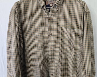 Vtg Duluth Trading Chemise boutonnée à carreaux pied-de-poule en mélange de coton et laine L pour hommes