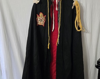 Vtg DeMolay Knights Templar Freemason Black Red Handmade Cape Robe, Gold Rope