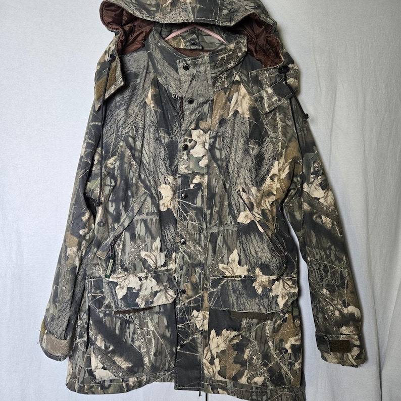 Vintage Remington Hunting Jacket Mens M Mossy Oak Break Up Camo Zip Hooded Shell Bild 1