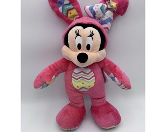 NWT Disney Collection Bright Pink Easter Minnie Mouse With Bunny Ears BEANIE 18"