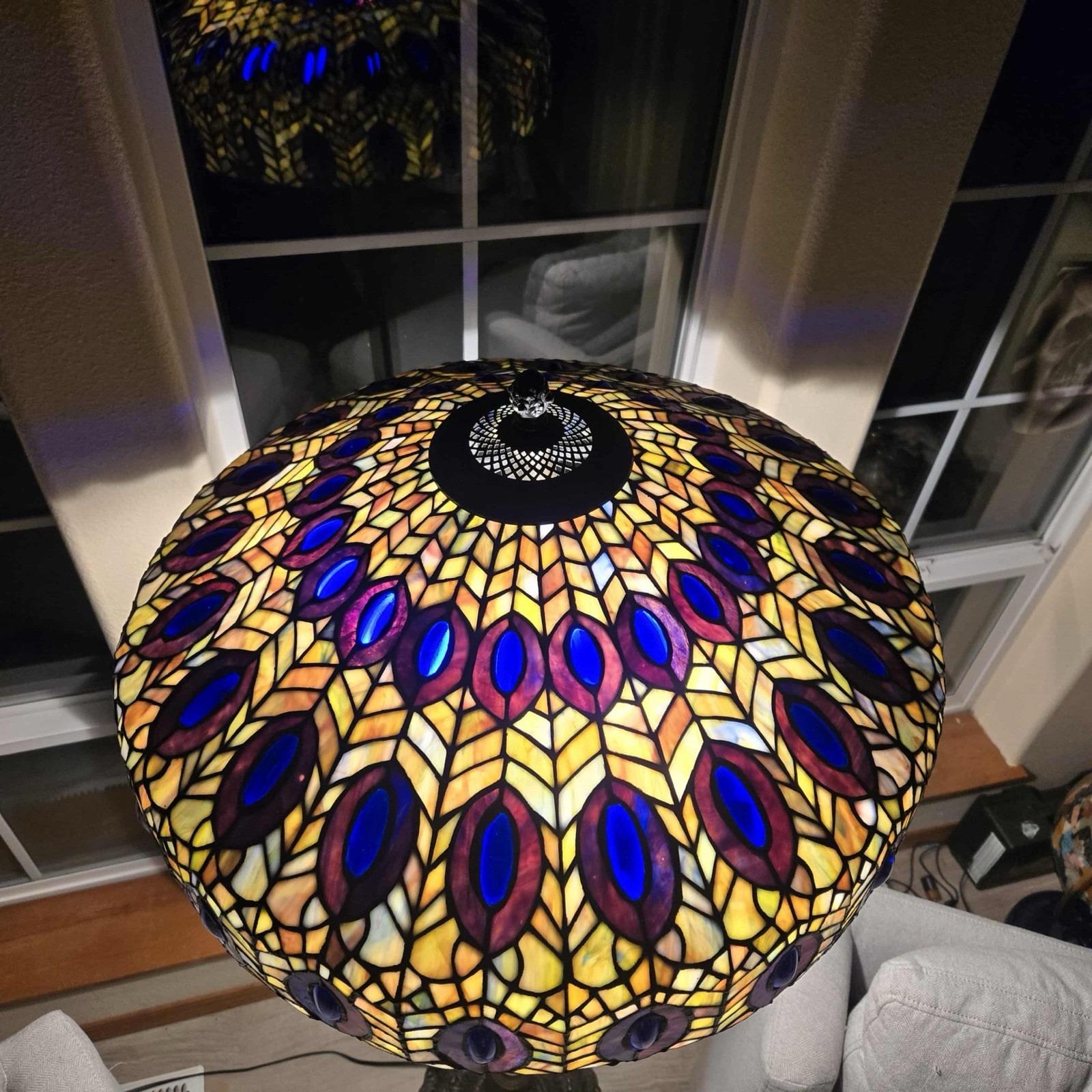 VTG RARE Meyda Tiffany Jeweled Floor Lamp Peacock Feather 63