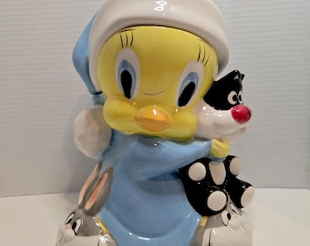 VTG Y2K Tweety Bird & Sylvester Cookie Jar Gibson Looney Tunes Hug Pajamas