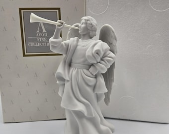 Gabriel Angel Avon Nativity Scene White Bisque 7" VTG '92 W/box & Trumpet EUC