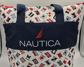 Nautica Insulated Tote Bag Cooler Large W/ Nylon Flag print Double Handle & Zip