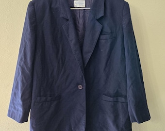 Vintage Pendleton Women's Navy Blazer Jacket L Single Button Lined 100% Wool