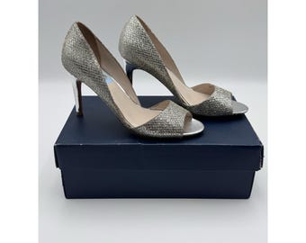 Cole Haan Antonia Glitter Open Toe  Pumps Genuine Leather Gold & Silver Size 7B