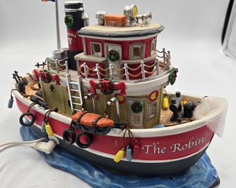 Lemax Carole Town 09 Collection The Robin Tug Boat Light Up Table Accent W Cord