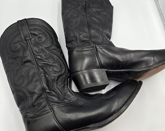 Tony Lama Ol' Buck Cowboy Western Boots Men's 11 D Black Leather Pull On CZ820