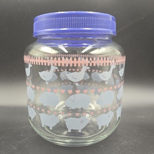 VTG 1980s Goose Pig Sheep Glass Jar Canister 6.5" & Lid CountryCore Grannycore