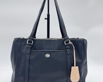 Coach Peyton Jordan Double Zip Carryall Satchel Bag Black Saffiano Leather Purse